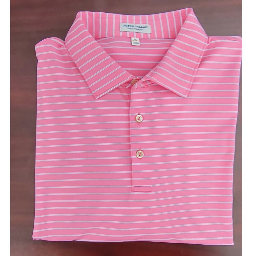 Peter Millar Summer Comfort Golf Polo Shirt Mens Sz XL Pink Stripe Short Sleeve - Picture 13 of 16
